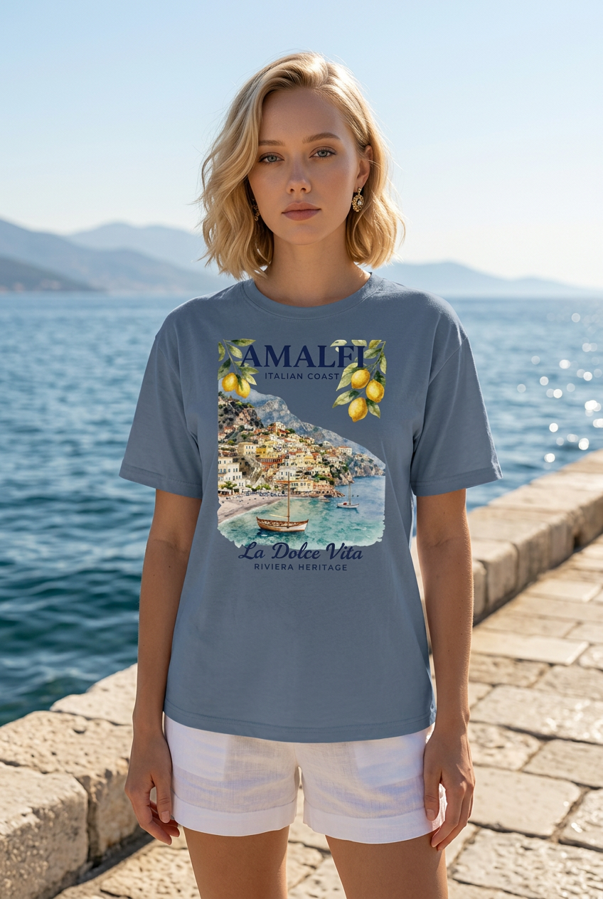 Amalfi Italy Oversized Faded T-Shirt | Riviera Heritage