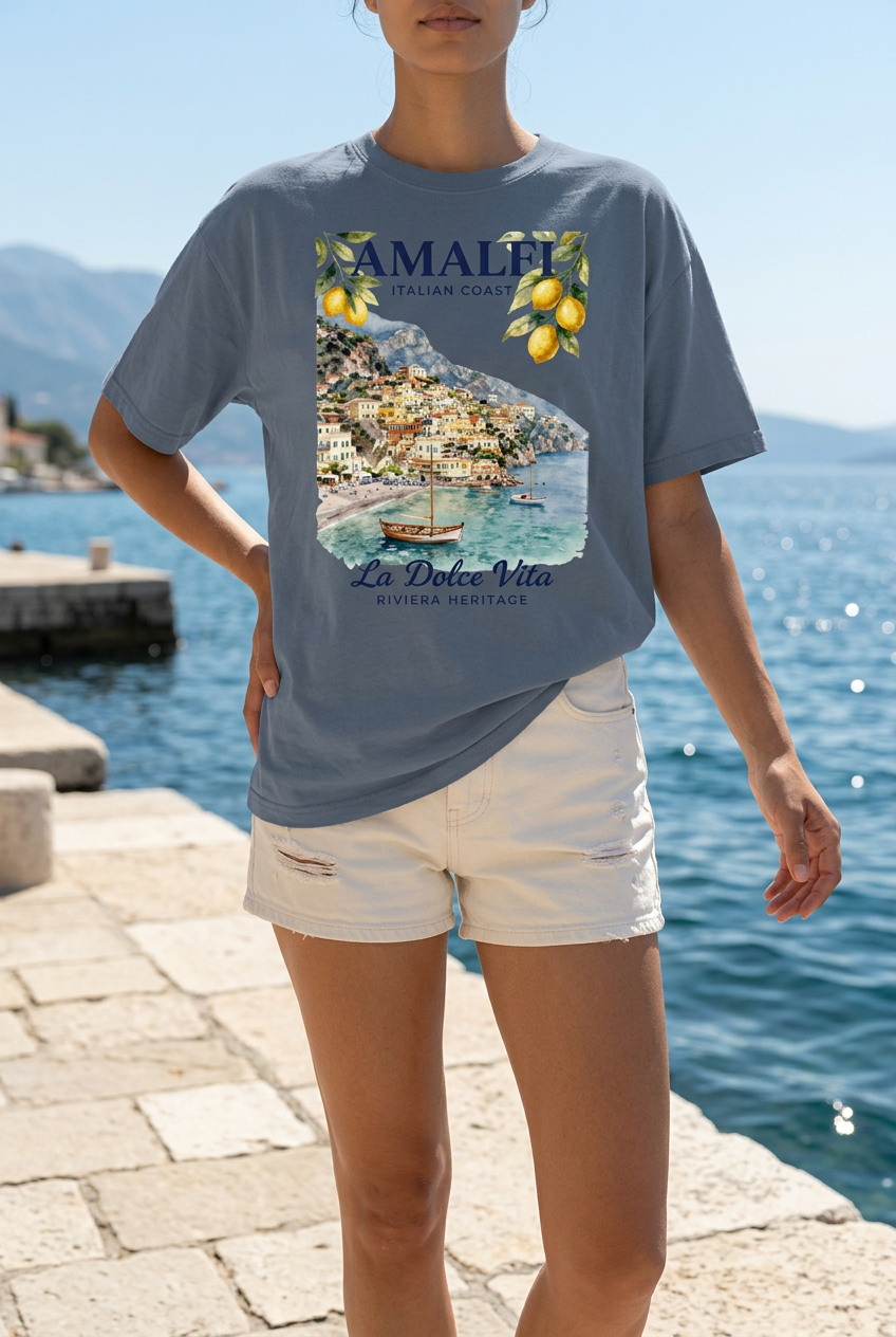 Amalfi Italy Oversized Faded T-Shirt | Riviera Heritage